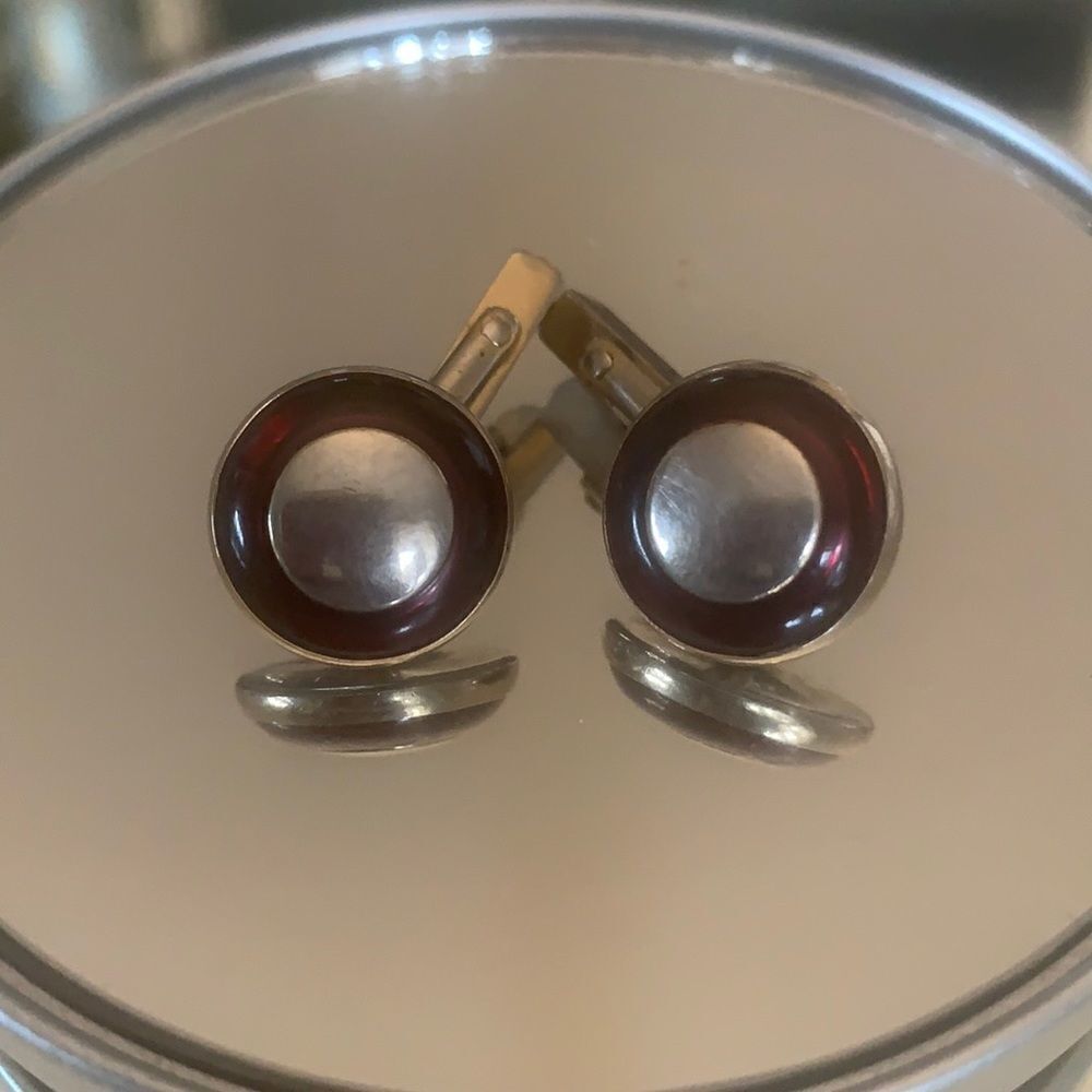 Vtg Swank‎ red & gold round cuff links